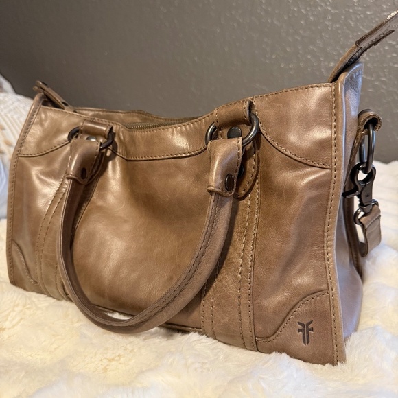 Preowned, Frye Leather Melissa Satchel Handbag Crossbody Beige Leather - Picture 1 of 6
